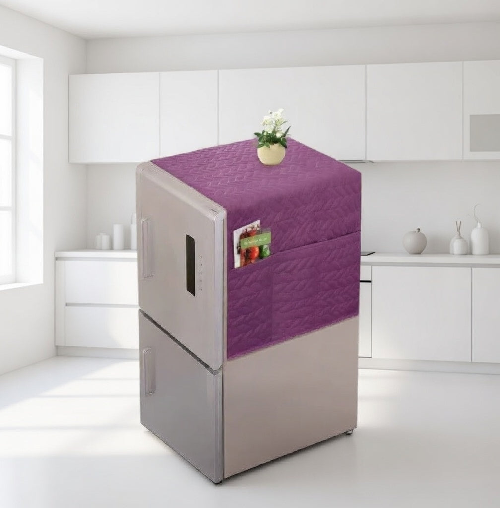 Quilted Cotton Fridge Top Cover with 6 Pockets – Dustproof Design