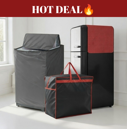 Set of one washing machine cover + storage bag + fridge cover