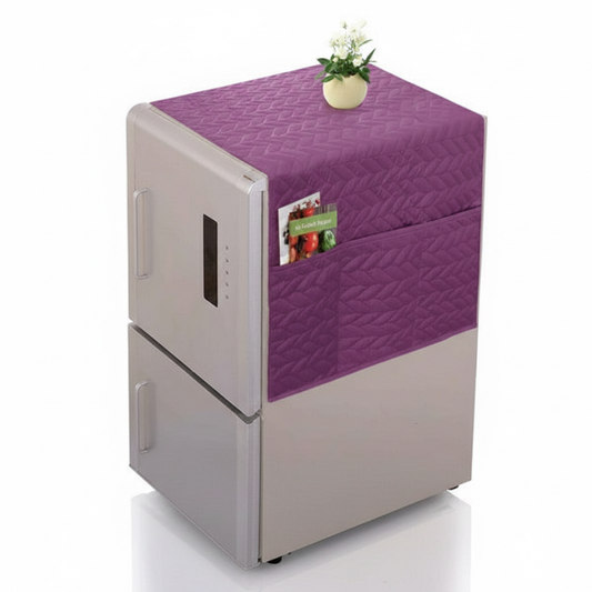 Quilted Cotton Fridge Top Cover with 6 Pockets – Dustproof Design